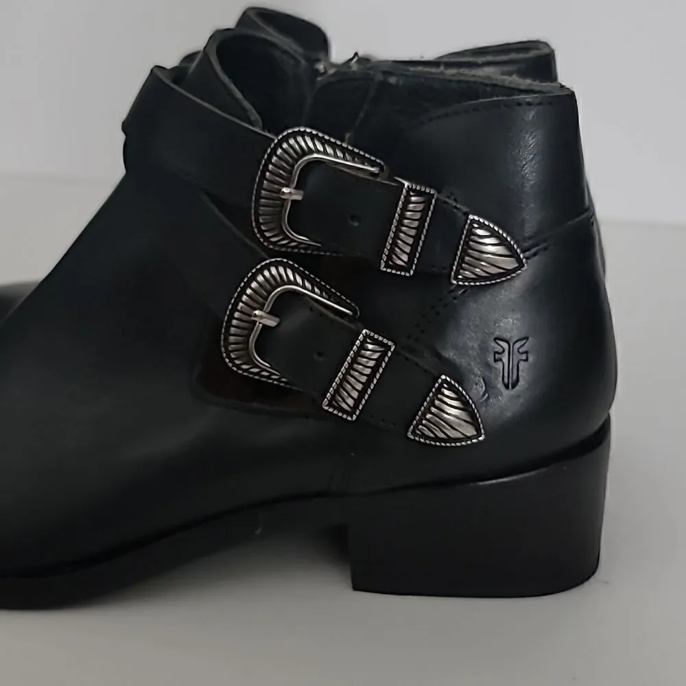 Frye Ray Western Shootie Ankle Boots Black Leather Festival Size 6